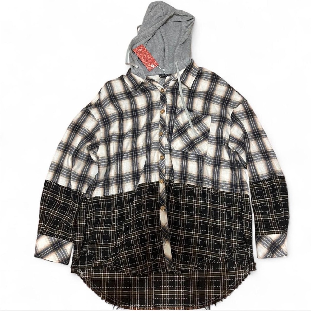 Boho Plaid Patchwork Oversized Button-Up Shirt